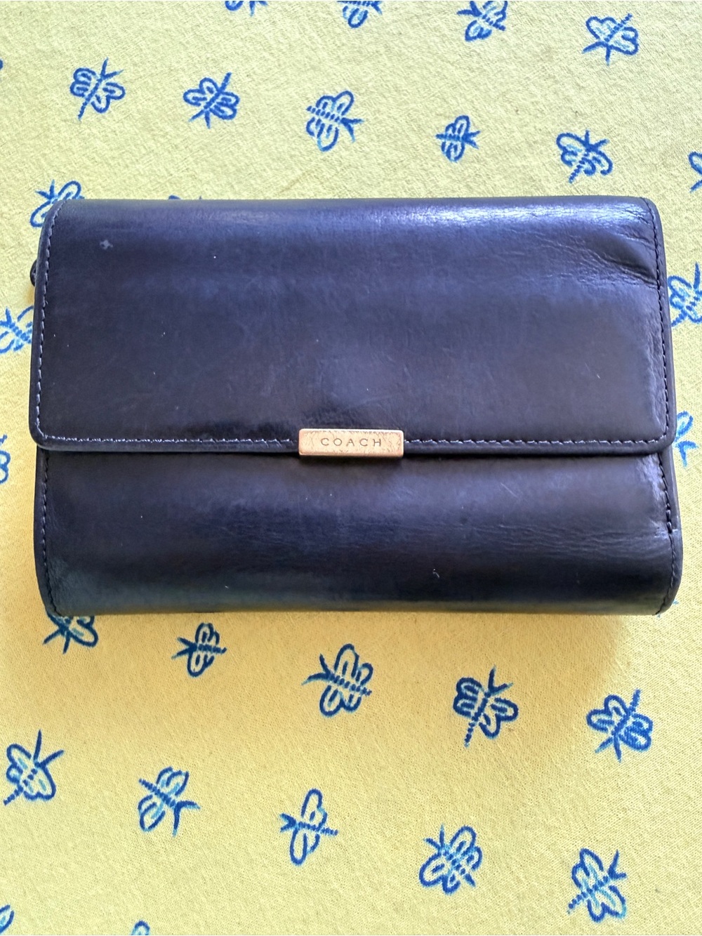 Coach Black Leather Wallet with Gold Logo Accent